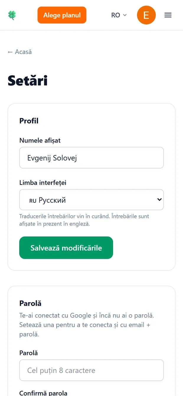 Setările pentru mementourile de studiu, cu modurile Întotdeauna și Inteligent și un program săptămânal cu orele mementourilor